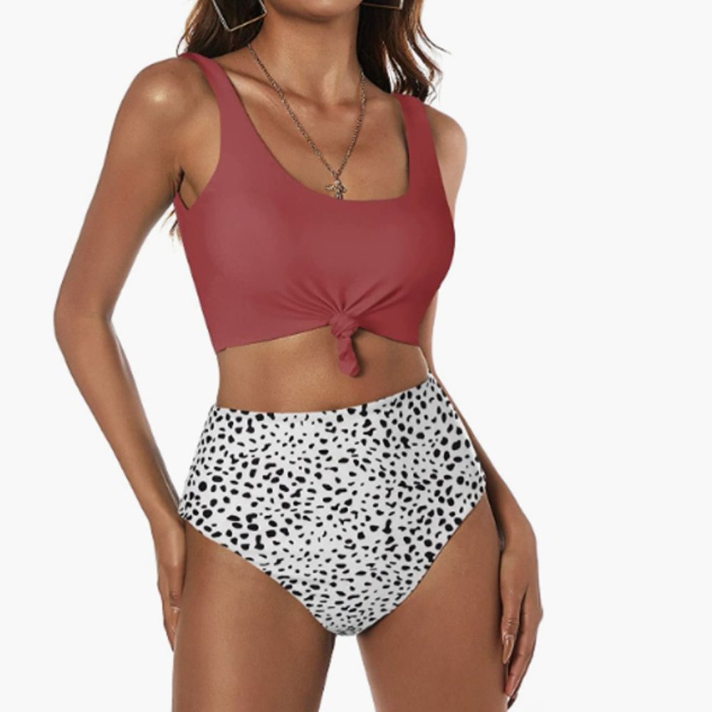 ZAFUL Women's High Waisted Bikini Scoop Neck Swimsuit Two Pieces Bathing Suit